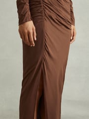 Reiss Chocolate Kelly Jersey Ruched Midi Dress - Image 3 of 6