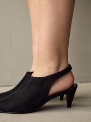 Black Standard Fit Forever Comfort® Point Toe Sling Back High Cut Heels - Image 3 of 9