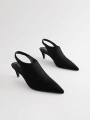 Black Standard Fit Forever Comfort® Point Toe Sling Back High Cut Heels - Image 4 of 9