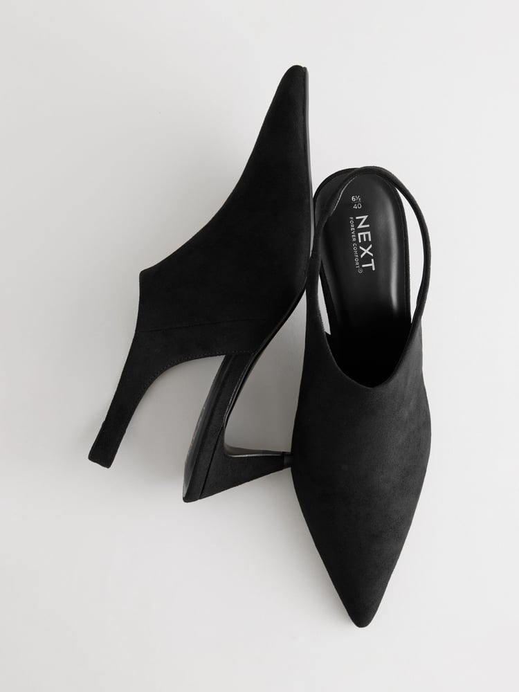 Black Standard Fit Forever Comfort® Point Toe Sling Back High Cut Heels - Image 9 of 9