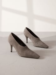 Grey Premium Leather High Cut Chisel Toe Court Shoes - Image 6 of 11
