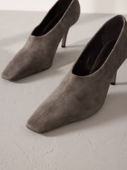 Grey Premium Leather High Cut Chisel Toe Court Shoes - Image 8 of 11