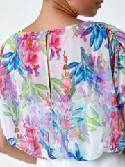 Roman White Floral Chiffon Blouson Overlay Dress - Image 5 of 5