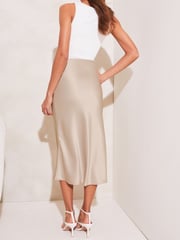 Lipsy Champagne Gold Satin Bias Cut Midi Skirt - Image 2 of 4