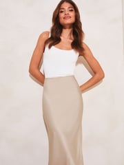 Lipsy Champagne Gold Satin Bias Cut Midi Skirt - Image 4 of 4