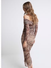 River Island Brown Bardot Mesh Midi Dress - Image 3 of 4