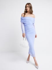 River Island Blue Bardot Mesh Midi Dress - Image 1 of 4
