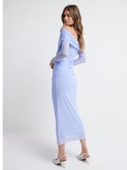 River Island Blue Bardot Mesh Midi Dress - Image 2 of 4