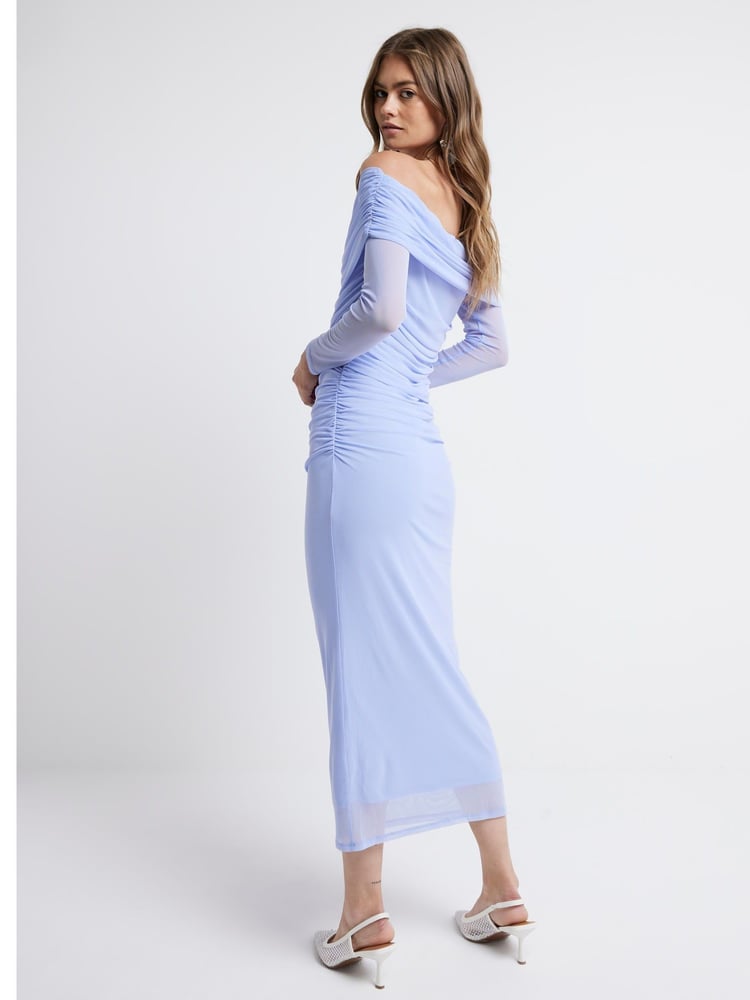 River Island Blue Bardot Mesh Midi Dress - Image 2 of 4