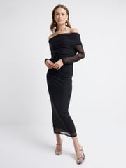 River Island Black Bardot Mesh Midi Dress - Image 1 of 4