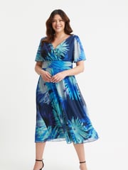 Scarlett & Jo Blue Victoria Angel Sleeve Mesh Midi Long Dress - Image 1 of 4