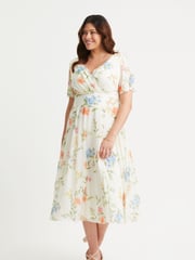 Scarlett & Jo Cream Victoria Angel Sleeve Mesh Midi Long Dress - Image 1 of 4