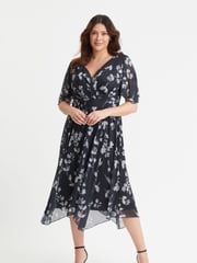 Scarlett & Jo Off Black Julie Wine Cream Hanky Hem Dress - Image 1 of 4
