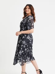 Scarlett & Jo Off Black Julie Wine Cream Hanky Hem Dress - Image 3 of 4