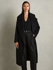 Reiss Black Bridget Petite Wool-Blend Blindseam Coat - Image 1 of 7