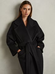 Reiss Black Bridget Petite Wool-Blend Blindseam Coat - Image 3 of 7