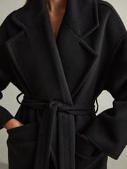 Reiss Black Bridget Petite Wool-Blend Blindseam Coat - Image 4 of 7