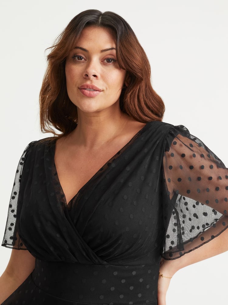 Scarlett & Jo Black Victoria Dobby Spot Midi Dress - Image 2 of 4