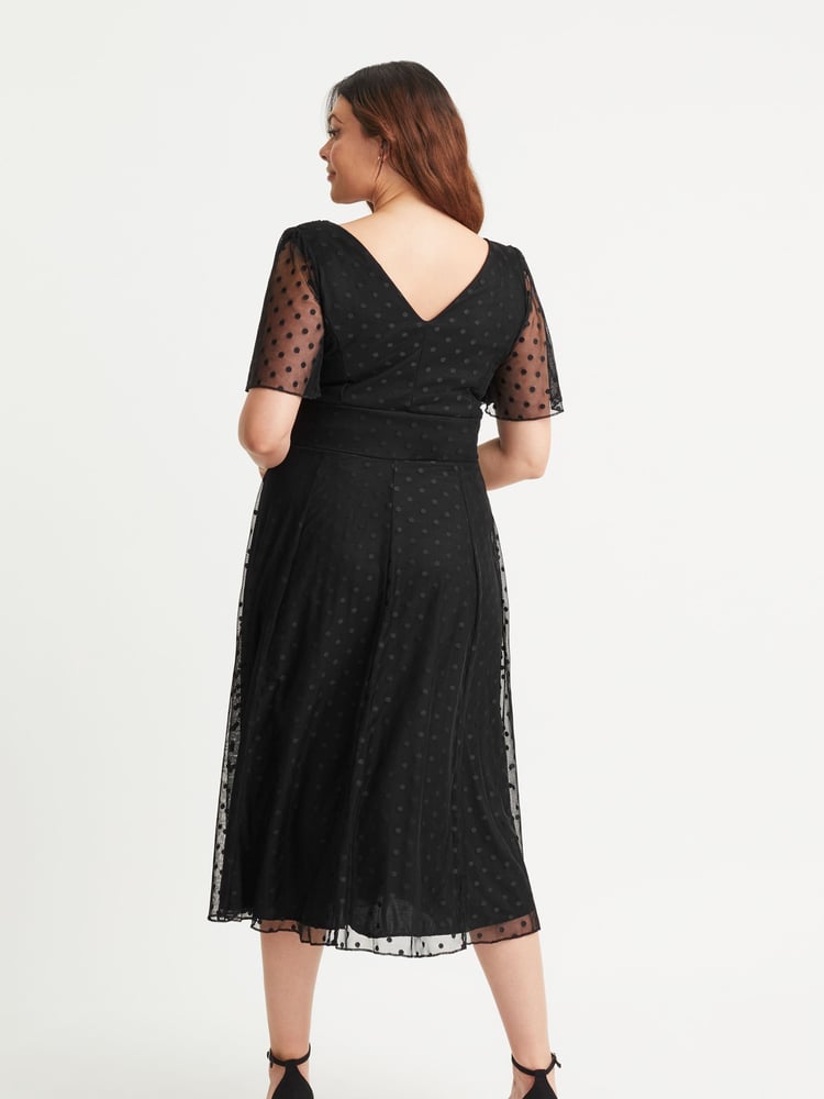 Scarlett & Jo Black Victoria Dobby Spot Midi Dress - Image 4 of 4