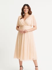 Scarlett & Jo Cream Victoria Dobby Spot Midi Dress - Image 1 of 4