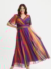 Scarlett & Jo Light Natural Isabelle Multi Stripe Float Sleeve Maxi Dress - Image 1 of 4