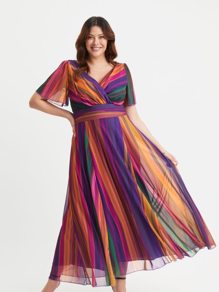 Scarlett & Jo Light Natural Isabelle Multi Stripe Float Sleeve Maxi Dress - Image 1 of 4
