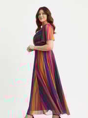 Scarlett & Jo Light Natural Isabelle Multi Stripe Float Sleeve Maxi Dress - Image 3 of 4