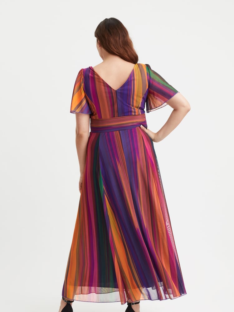 Scarlett & Jo Light Natural Isabelle Multi Stripe Float Sleeve Maxi Dress - Image 4 of 4
