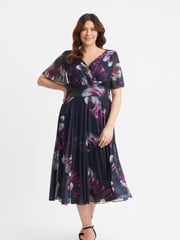 Scarlett & Jo Dark Black Victoria Angel Sleeve Mesh Midi long Dress - Image 1 of 4