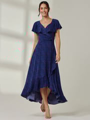 Jolie Moi Blue Animal Print Frill Maxi Dress - Image 1 of 6