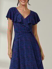 Jolie Moi Blue Animal Print Frill Maxi Dress - Image 3 of 6