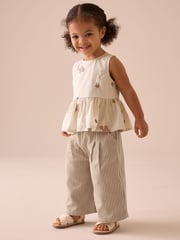 Ecru Cream Embroidered Blouse and Trousers Co-ord Set (3mths-8yrs) - Image 1 of 8