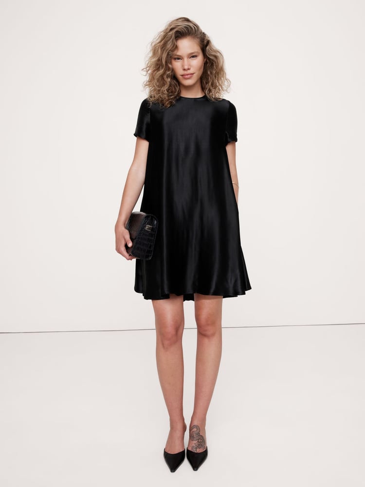 Banana Republic Black Aurelia Satin Trapeze Mini Dress - Image 1 of 1