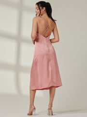 Jolie Moi Pink Satin Cowl Neck Midi Dress - Image 2 of 6