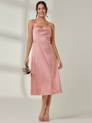 Jolie Moi Pink Satin Cowl Neck Midi Dress - Image 4 of 6