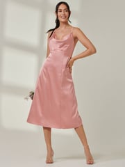 Jolie Moi Pink Satin Cowl Neck Midi Dress - Image 5 of 6