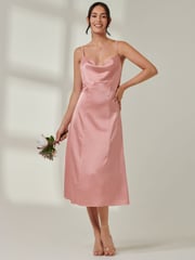Jolie Moi Pink Satin Cowl Neck Midi Dress - Image 6 of 6