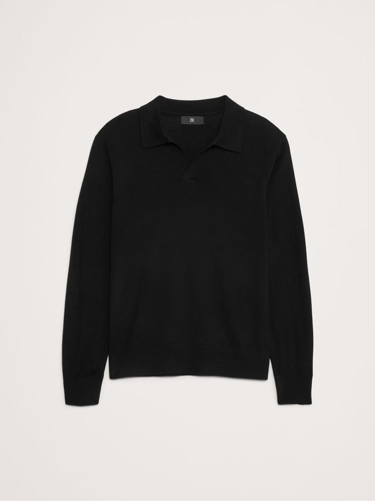 Banana Republic Black Merino Wool Italian Jumper Polo - Image 5 of 5