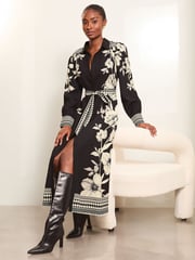 Lipsy Monochrome Button Through Midi Belted Shirt Dress - Image 1 of 4