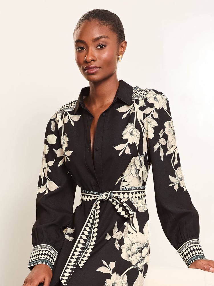 Lipsy Monochrome Button Through Midi Belted Shirt Dress - Image 4 of 4