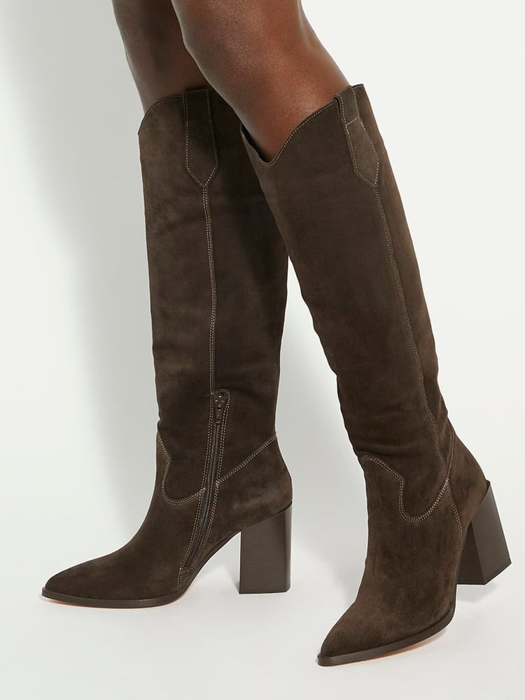 Dune London Brown Tavern Knee High Western Boots - Image 1 of 6