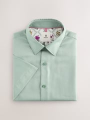 Green Regular Fit 100% Cotton Short Sleeve Textured Shirt - Image 1 of 6