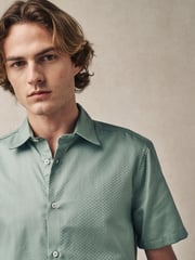 Green Regular Fit 100% Cotton Short Sleeve Textured Shirt - Image 2 of 6