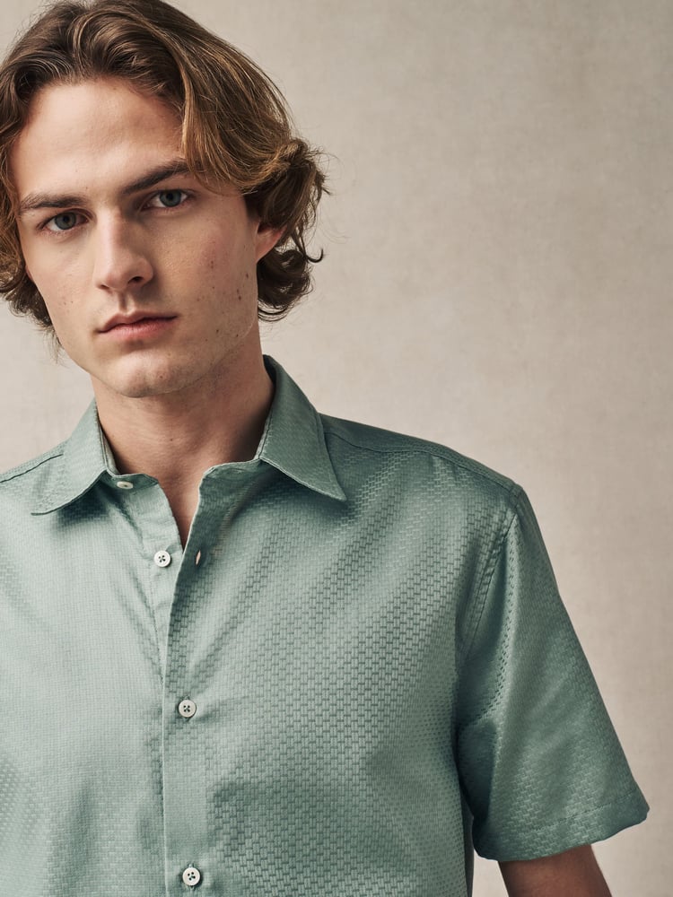Green Regular Fit 100% Cotton Short Sleeve Textured Shirt - Image 2 of 6