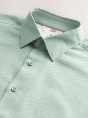 Green Regular Fit 100% Cotton Short Sleeve Textured Shirt - Image 3 of 6