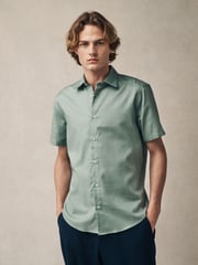 Green Regular Fit 100% Cotton Short Sleeve Textured Shirt - Image 4 of 6