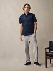 Navy Dobby Regular Fit 100% Cotton Short Sleeve Textured Shirt - Image 3 of 6
