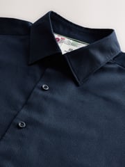 Navy Dobby Regular Fit 100% Cotton Short Sleeve Textured Shirt - Image 5 of 6