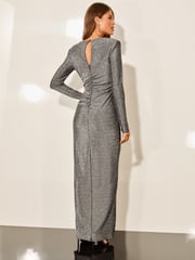 Lipsy Silver Metallic Ruched Side Split Maxi Dress - Image 4 of 4