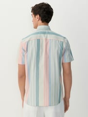 Blue/Pink/Green Pastel Short Sleeve With Button Down Collar Stripe Easy Iron Oxford Shirt - Image 3 of 8